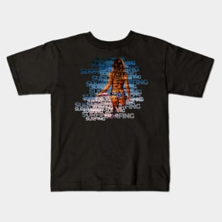 Surfing at the Beach - Typography Artwork Kids T-Shirt